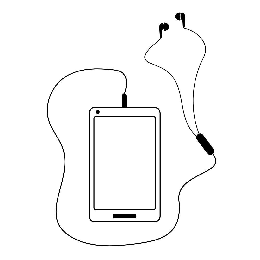 Grafik von Tablet mit eingesteckten Kopfhoerern